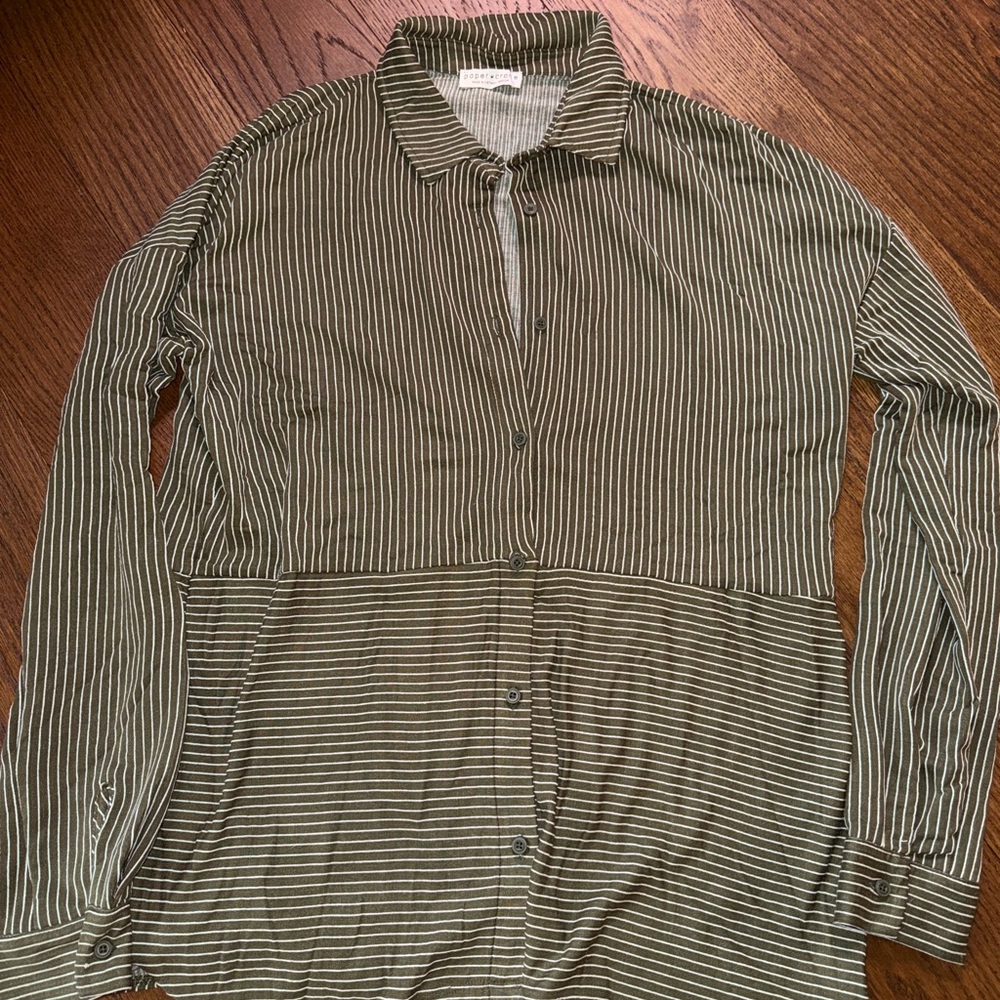 Paper Crane Olive and White Striped Top